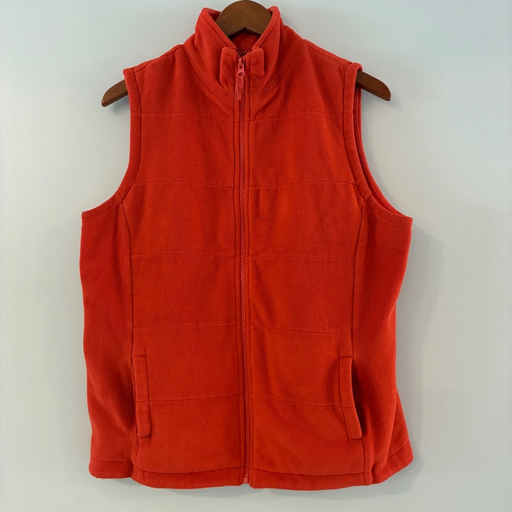 Lands' End Vest Wom M 10-12 Orange Fleece Full Zip Gorpcore Fall Outdoor Layer